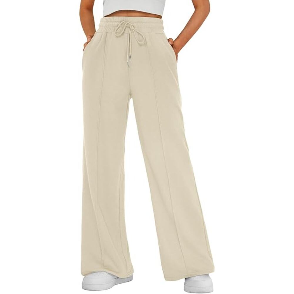NWT ~ Women's Casual Tan Flare Leg Pockets Knit Drawstring Pull On Pants ~ MED.